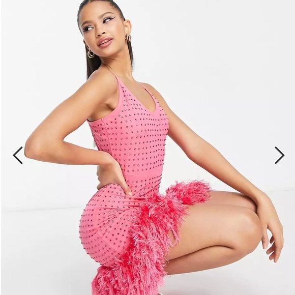 Miss Selfridge Pink Iron On Cami Dress with Faux Feathers - Picture 4 of 4